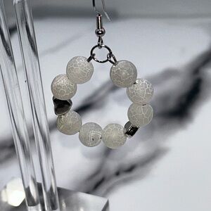 White Crackle Agate Hoop Earrings